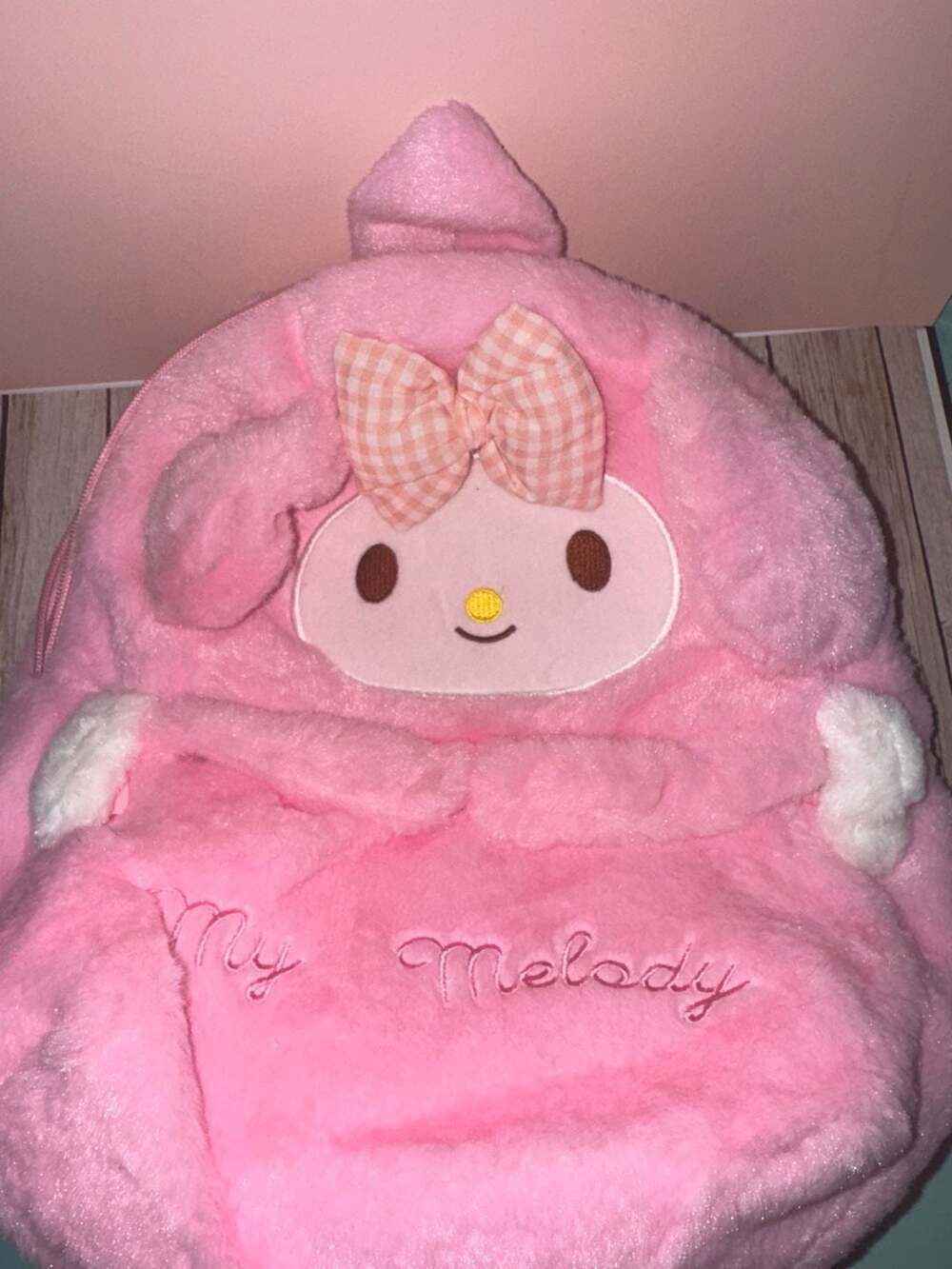 Sanrio My Melody Pink Plush Backpack with Gingham Bow - Picture 4 of 4